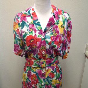 Vtg Jessica Howard Multi-Colored Tiger Lily Button Down Dress Size 12